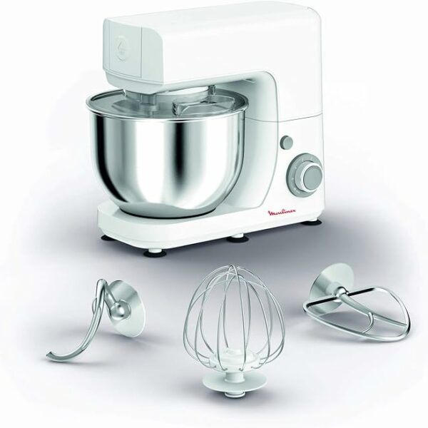 MOULINEX ROBOT PATISSIER ESSENTIAL Robot multifonction 800W 6 vitesses Bol Inox 4,8L Kit Pâtisserie Fouet Pétrin Batteur QA150110